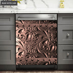 Kitchen Dishwasher Magnet Cover Dark Grey Batik Engraved Design