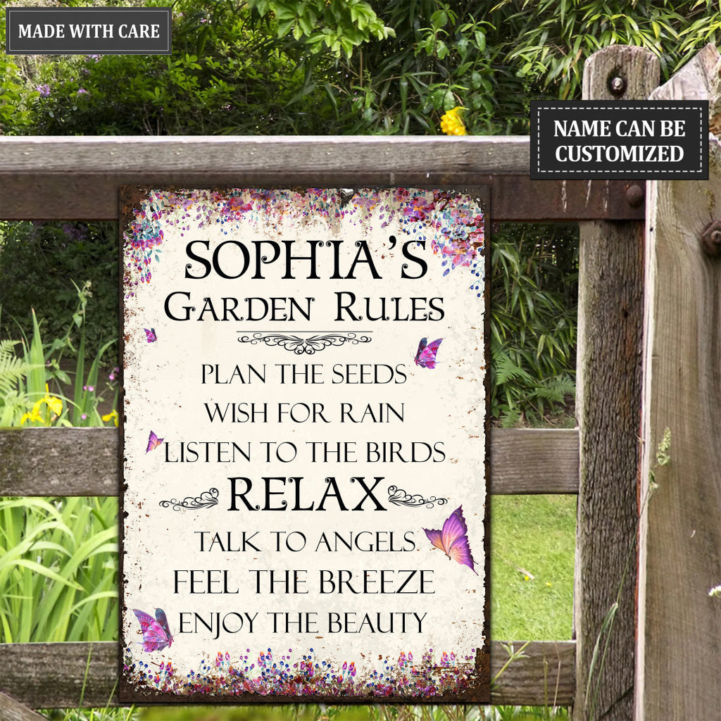 Personalized Garden Rule Metal Sign for Gardener