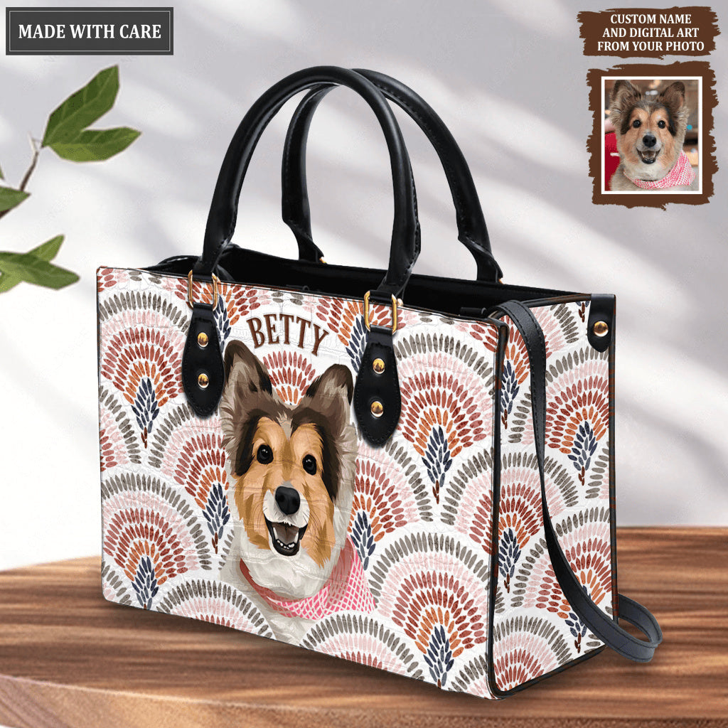 Vintage Boho Rainbow Pet Digital Painting Portrait - Personalized Custom Leather Bag