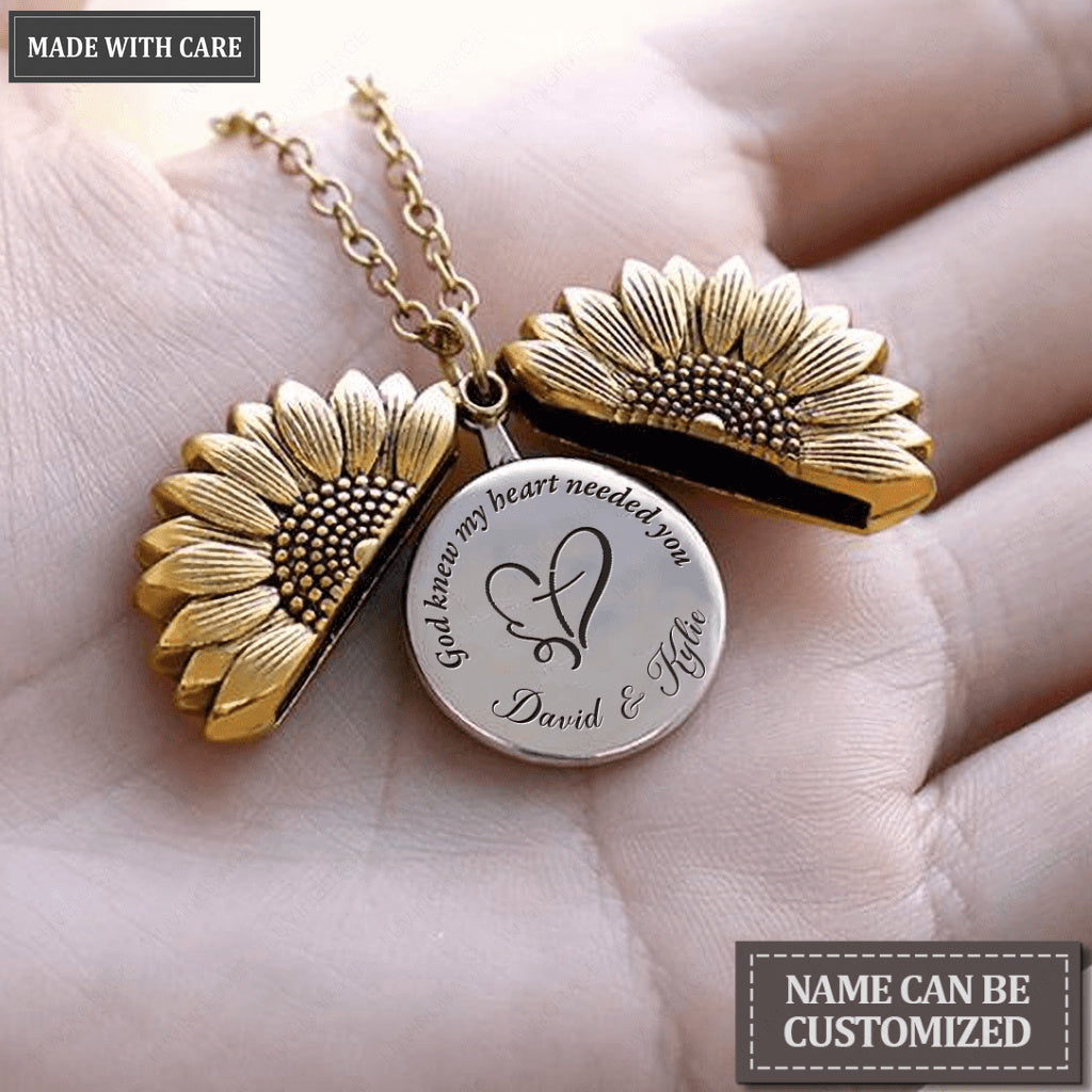 Personalized Sunflower Necklace God Knew My Heart Needed You