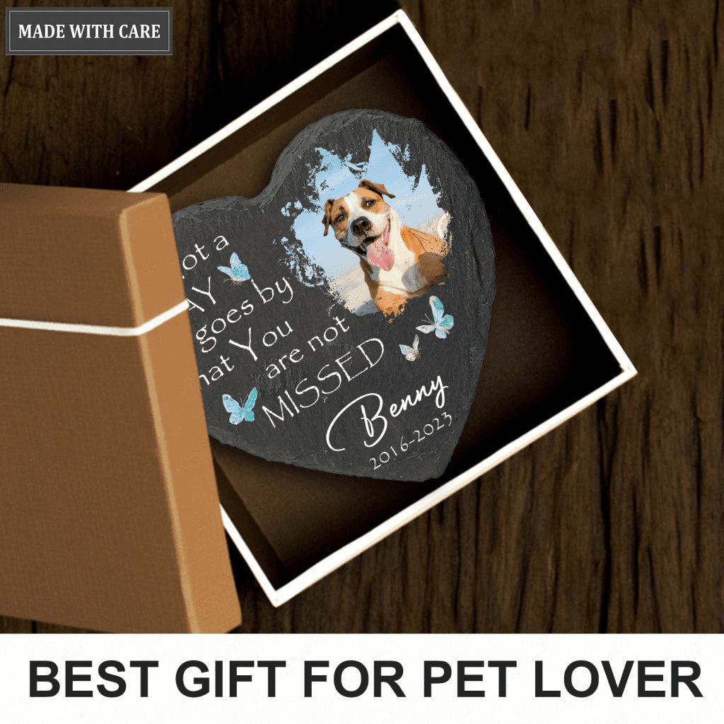 Dog Photo Blue Butterly Butterfly Custom Dog Memorial Stone, Pet Memorial Gifts - Personalized Custom Memorial Tomstone