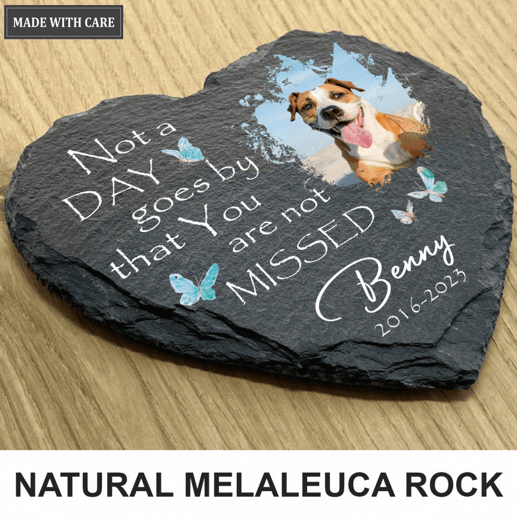 Dog Photo Blue Butterly Butterfly Custom Dog Memorial Stone, Pet Memorial Gifts - Personalized Custom Memorial Tomstone