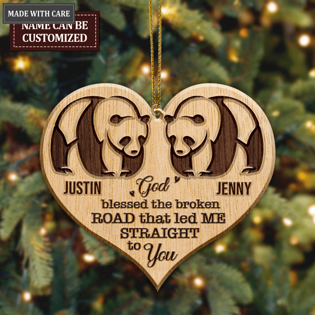 Panda Couple God Blessed Personalized Wood Engraved Ornaments