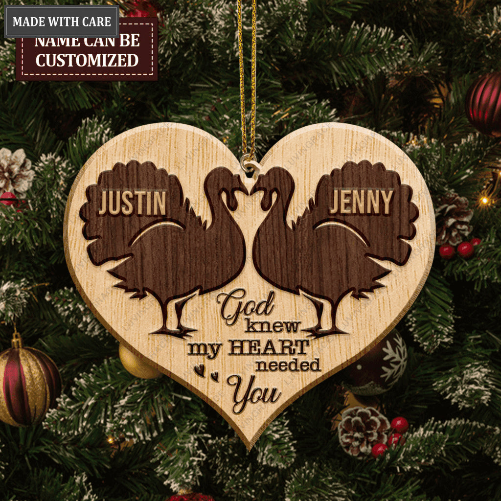 Turkey Couple God Blessed Personalized Wood Engraved Ornaments