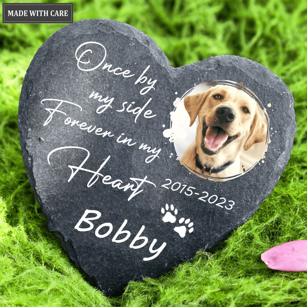 Once By My Side Dog Memorial Gifts Custom for Loss of Dog, Dog Memorial Stone, Pet Memorial Gifts - Personalized Custom Memorial Tomstone