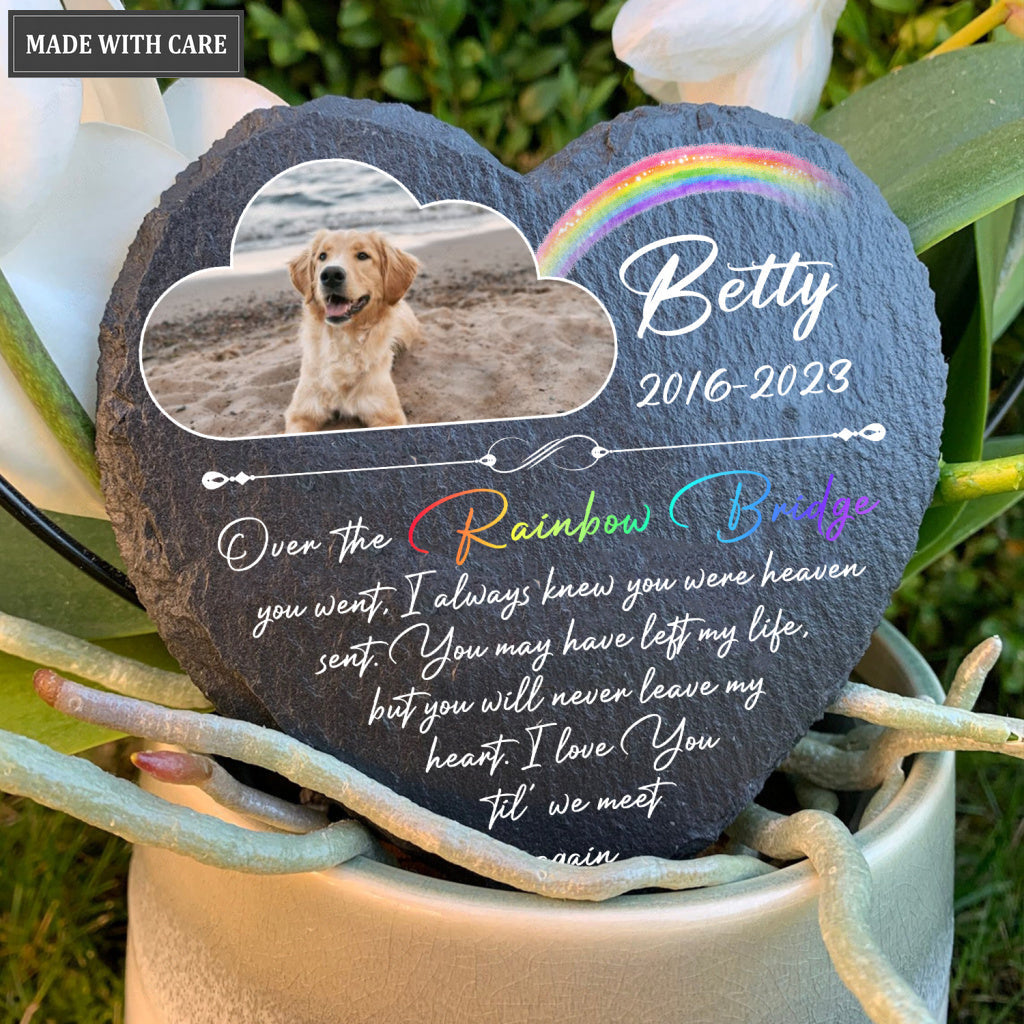 Rainbow Dog Photo Until We Meet Again Custom Dog Memorial Stone, Pet Memorial Gifts - Personalized Custom Memorial Tomstone