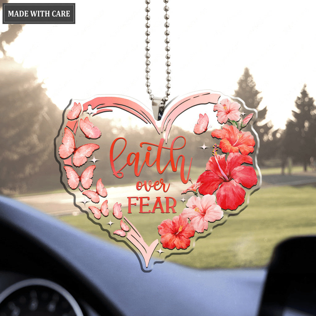 Hibiscus Heart Butterflies Faith Over Fear Ornament