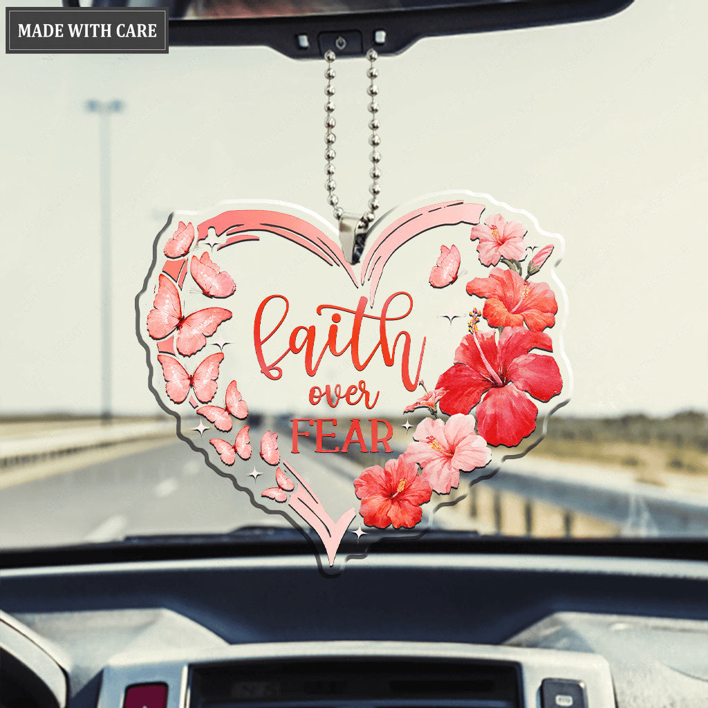 Hibiscus Heart Butterflies Faith Over Fear Ornament