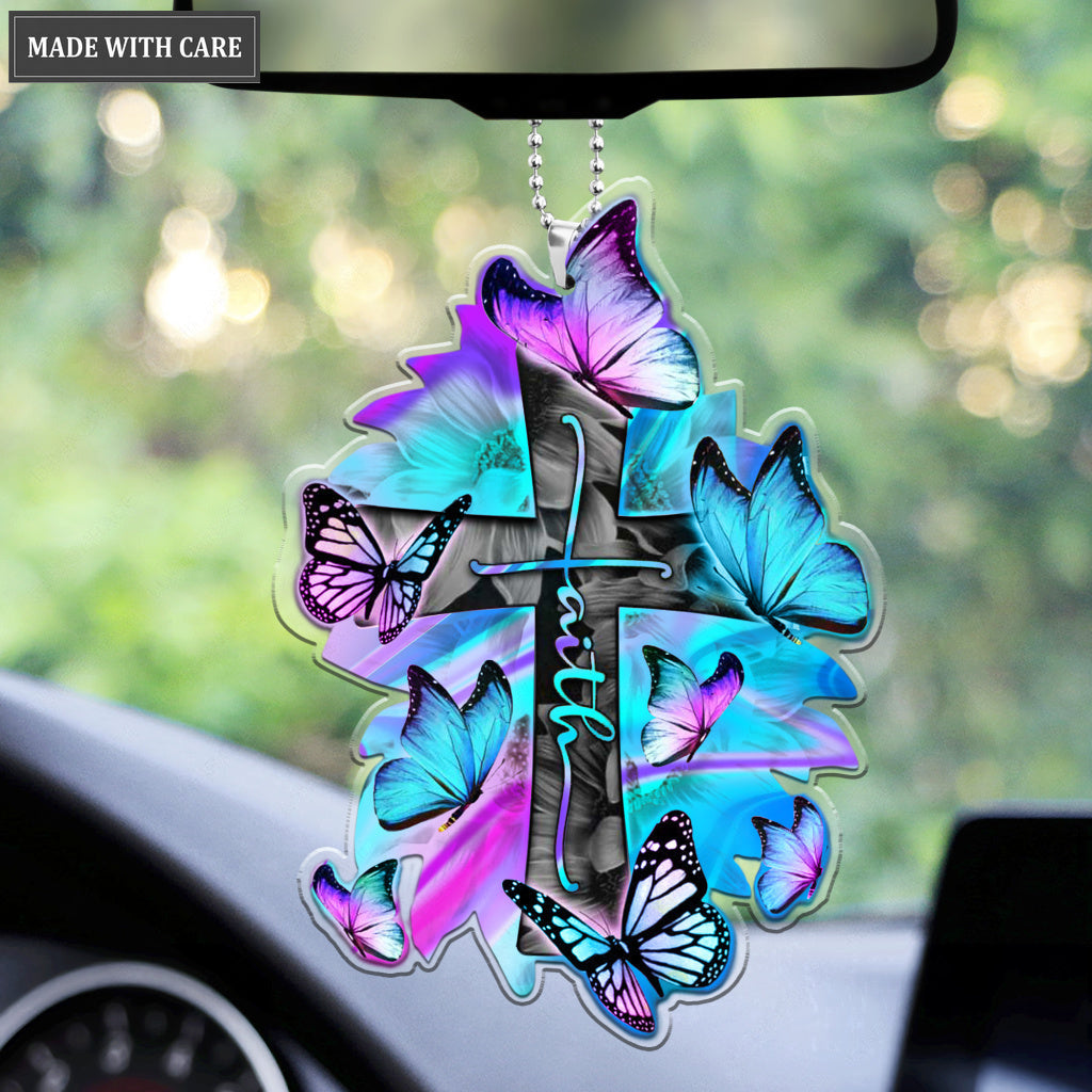 Hologram Butterfly Faith Cross Ornament