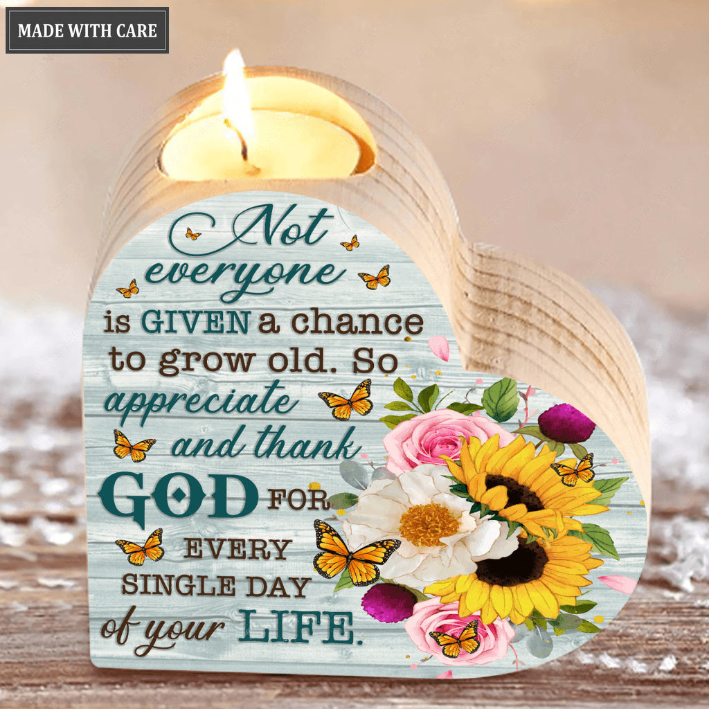 Sunflower And Rose Floral Butterfly Thank God Every Day Candle Holder