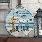 Personalized God Blessed Couple Chairs Wood Circle Sign