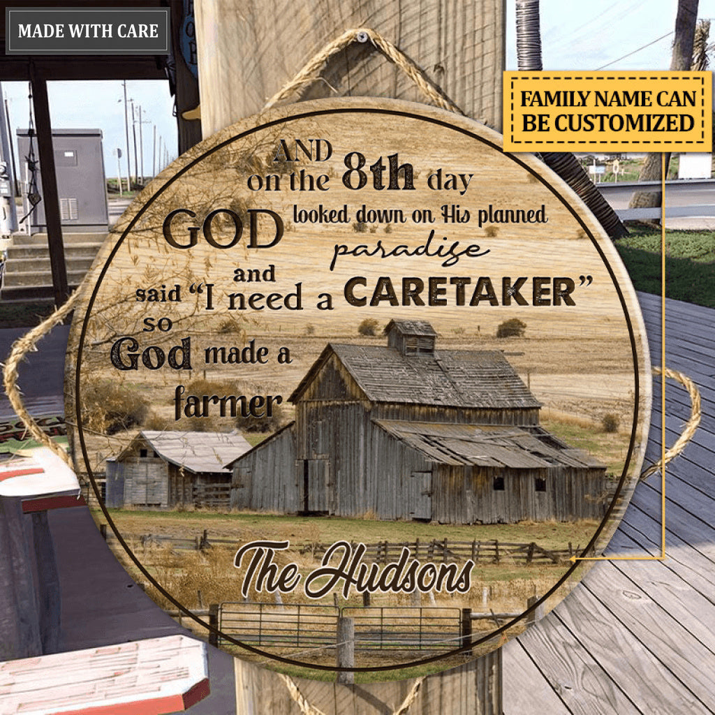 Personalized God Made A Farmer That's Us Wood Circle Sign