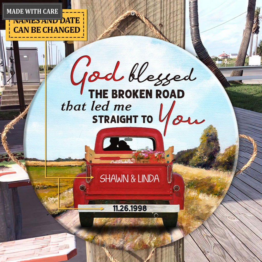 Personalized Love Couple Red Truck Circle Sign