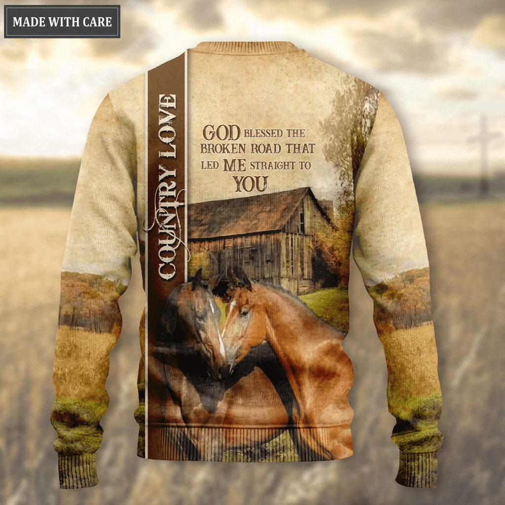 Country Love Horse Couple God Blessed Wool Sweatshirt