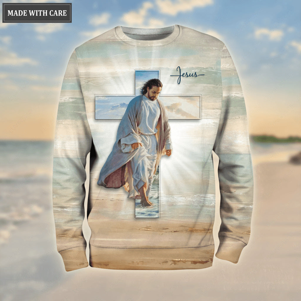 Jesus Christ Walk On Beach Walk By Faith Not By Sight Hoodie