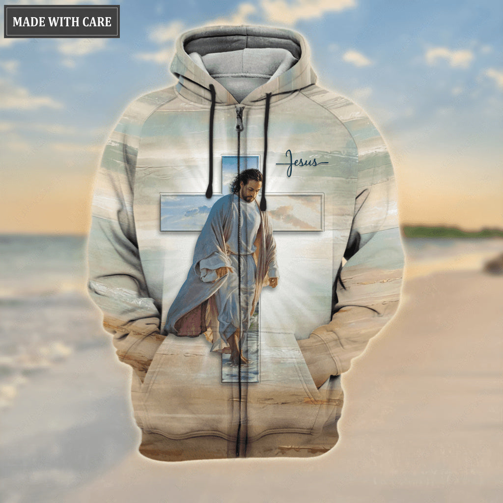 Jesus Christ Walk On Beach Walk By Faith Not By Sight Hoodie