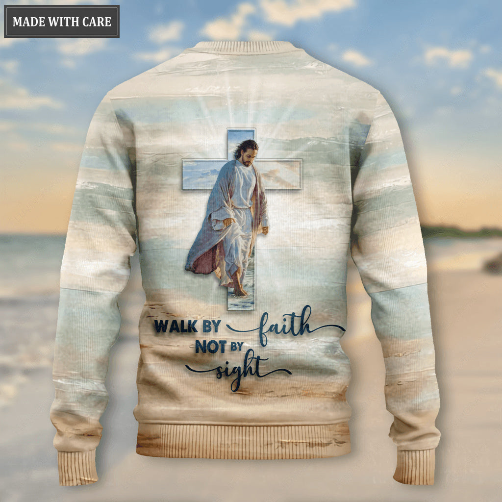Jesus Christ Walk On Beach Walk By Faith Not By Sight Wool Sweatshirt