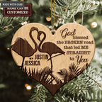Wild Love Flamingo Couple God Blessed Personalized Wood Engraved Ornaments