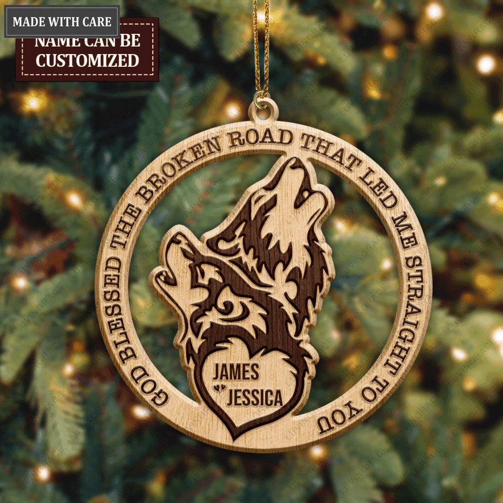 Wild Love Wolf Couple God Blessed Personalized Wood Engraved Ornaments