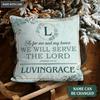 Vintage Green Floral As For Me And My House Personalized Pillow