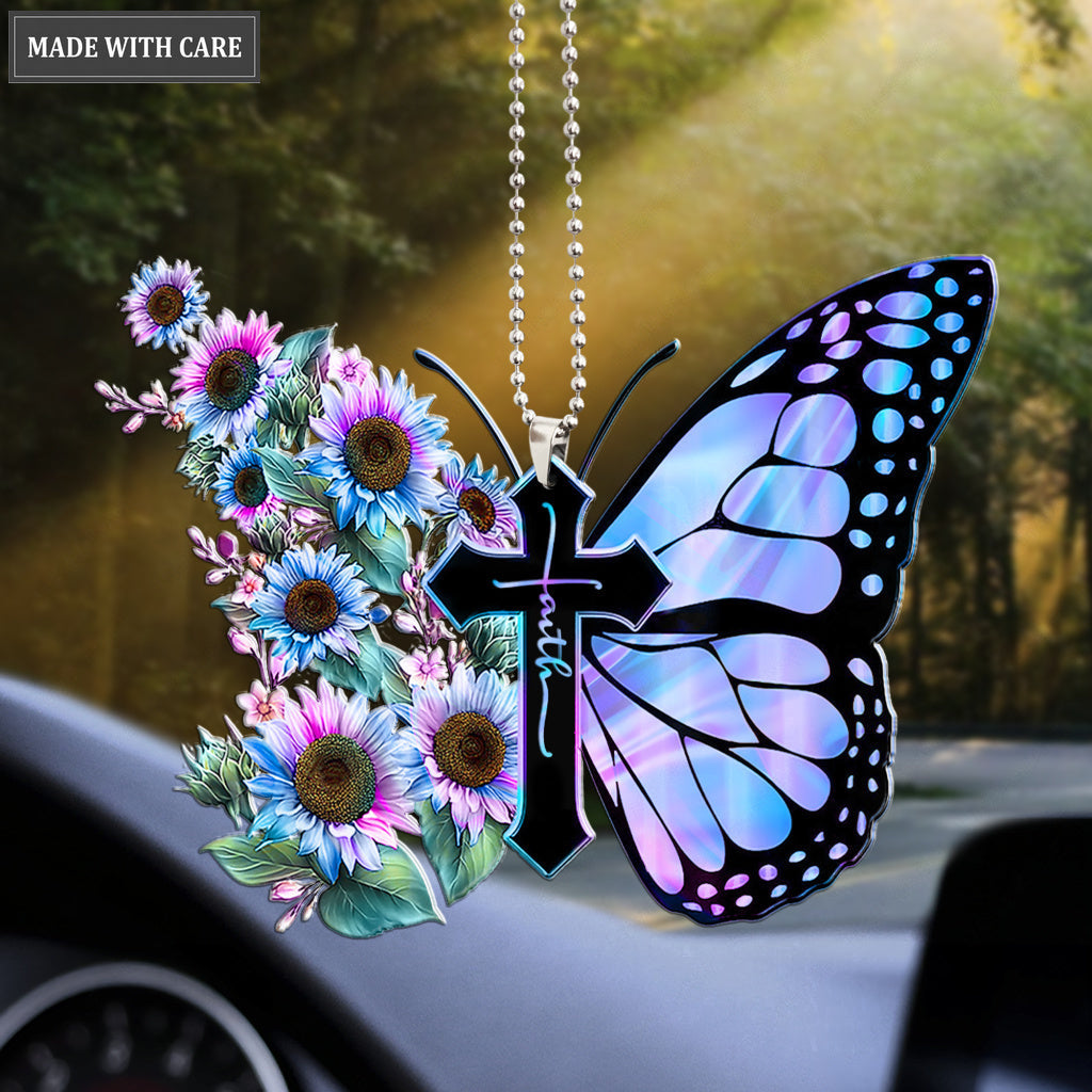 Hologram Faith Cross Butterfly Ornament