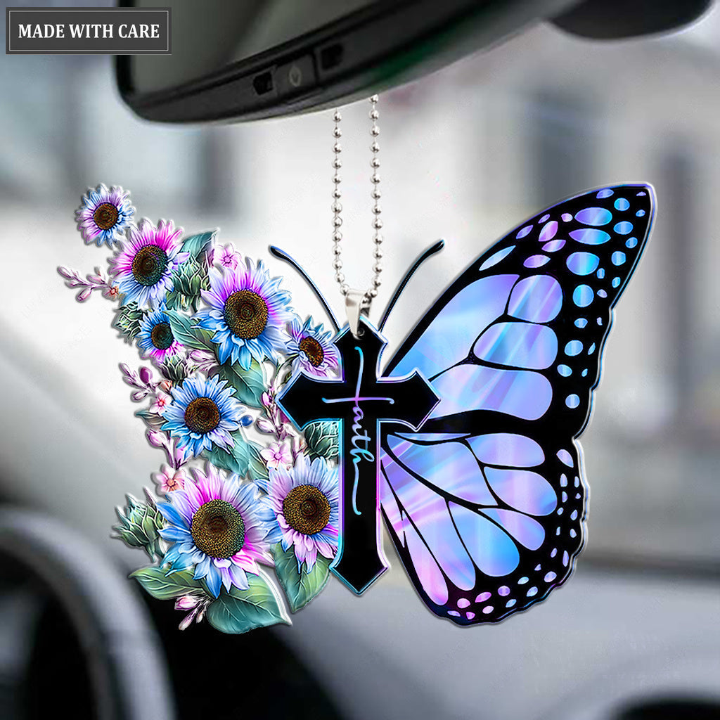 Hologram Faith Cross Butterfly Ornament