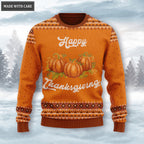 Happy Thanksgiving Pumpkin Wool Knitted Pattern Ugly Sweater