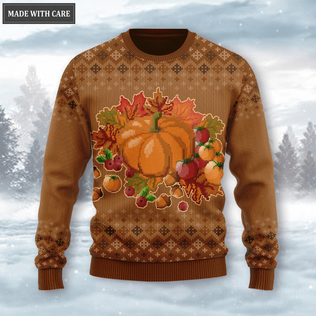Thanksgiving Pumpkin Maple Wool Knitted Pattern There Is Always Ugly Sweater