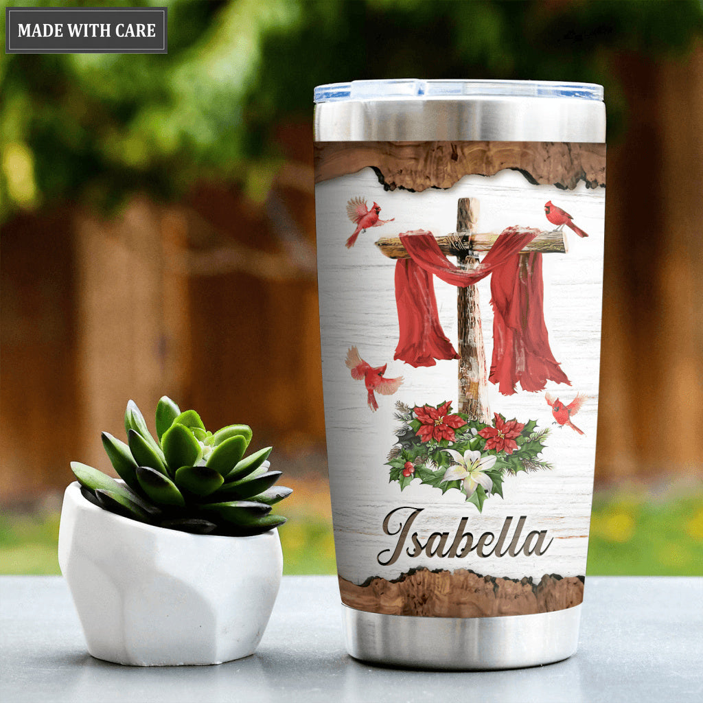 Cardinal And Cross By The Glory Personalized Tumbler