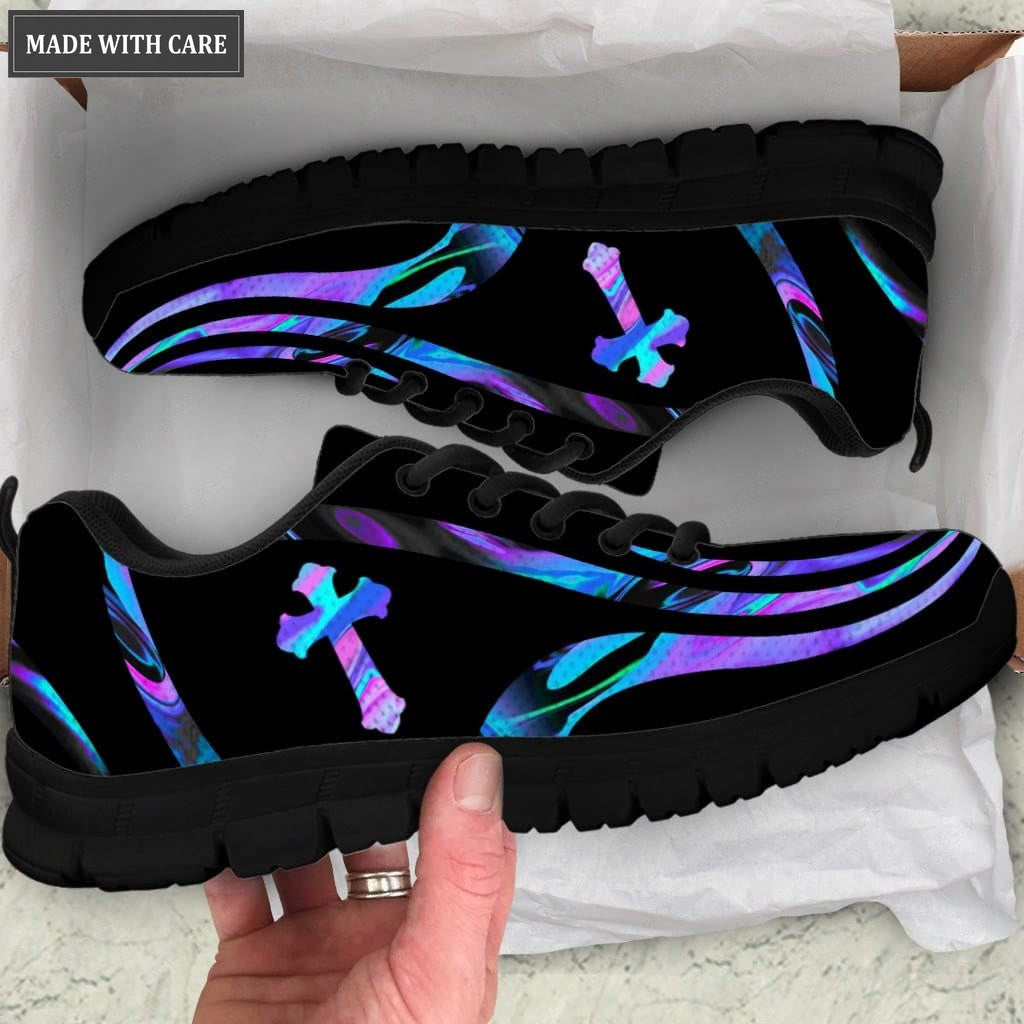 Cross Hologram Faith Over Fear Breathable Running Shoes