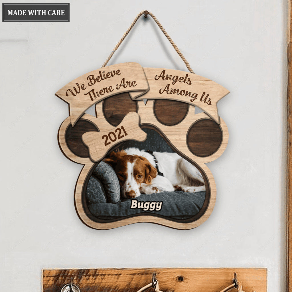 Personalized Dog Angels Among Us Memorial Customized Shape Wooden Sign