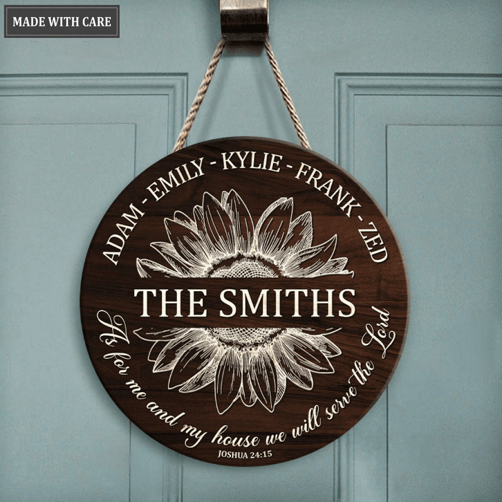 Customized Sunflower Serve The Lord Circle Sign Full Name of The Family