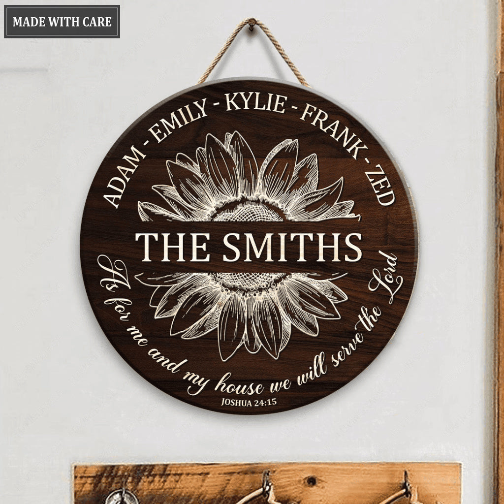 Customized Sunflower Serve The Lord Circle Sign Full Name of The Family