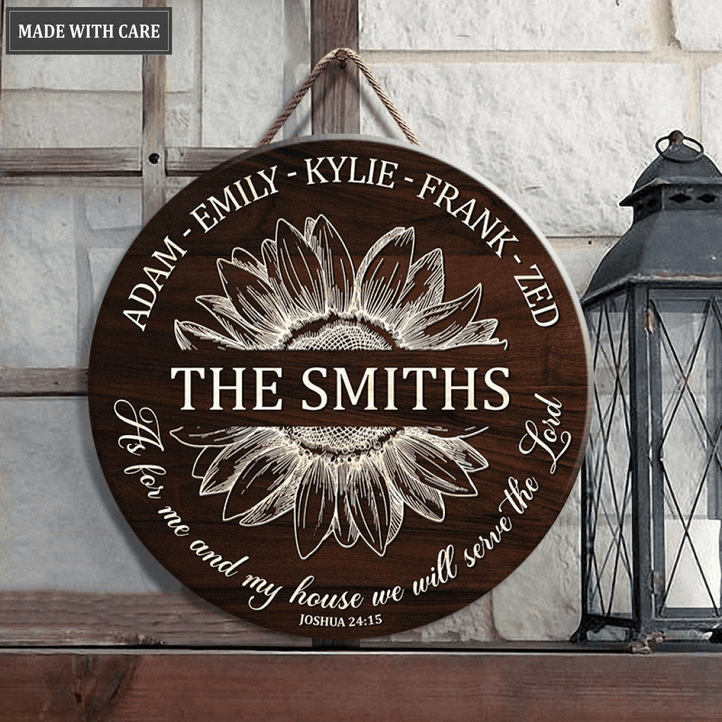 Customized Sunflower Serve The Lord Circle Sign Full Name of The Family