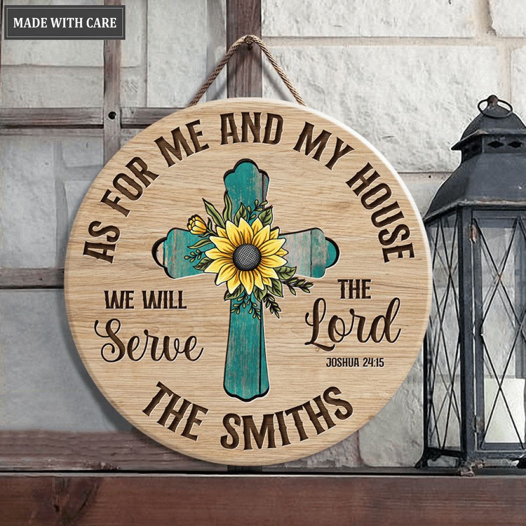 Personalized Rustic Cross With Sunflower Serve The Lord Circle Sign