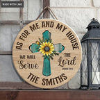 Personalized Rustic Cross With Sunflower Serve The Lord Circle Sign