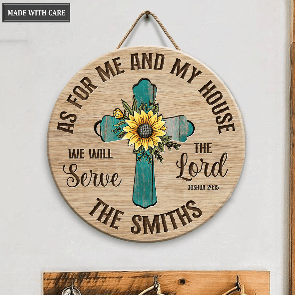 Personalized Rustic Cross With Sunflower Serve The Lord Circle Sign