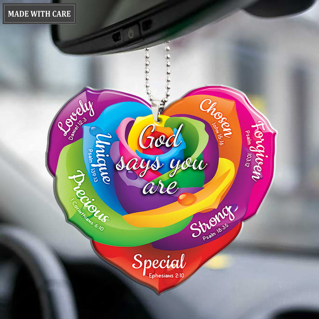 Rainbow Rose Heart God Says You Are Ornament