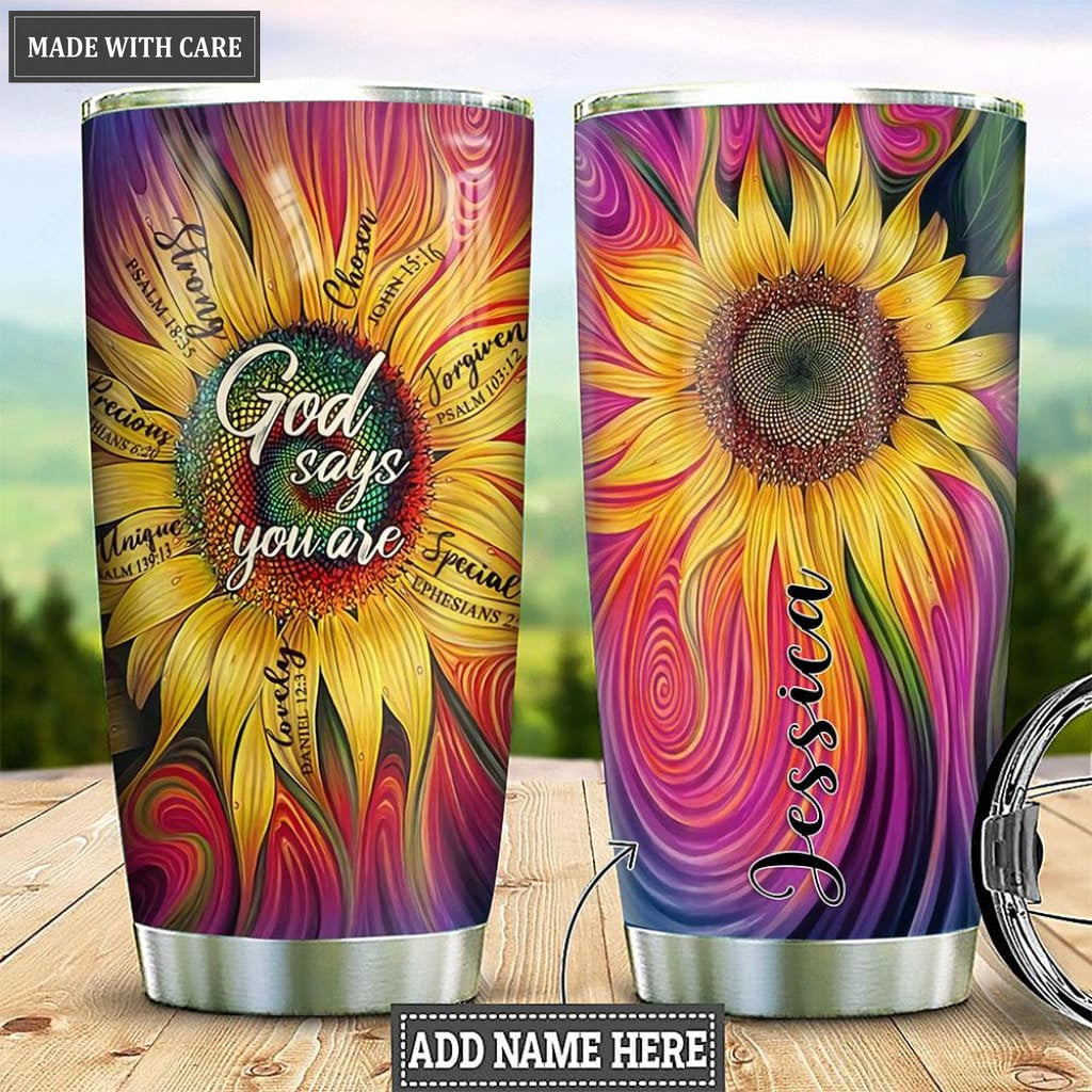 Rainbow Sunflower God Says You Are Personalized Tumbler