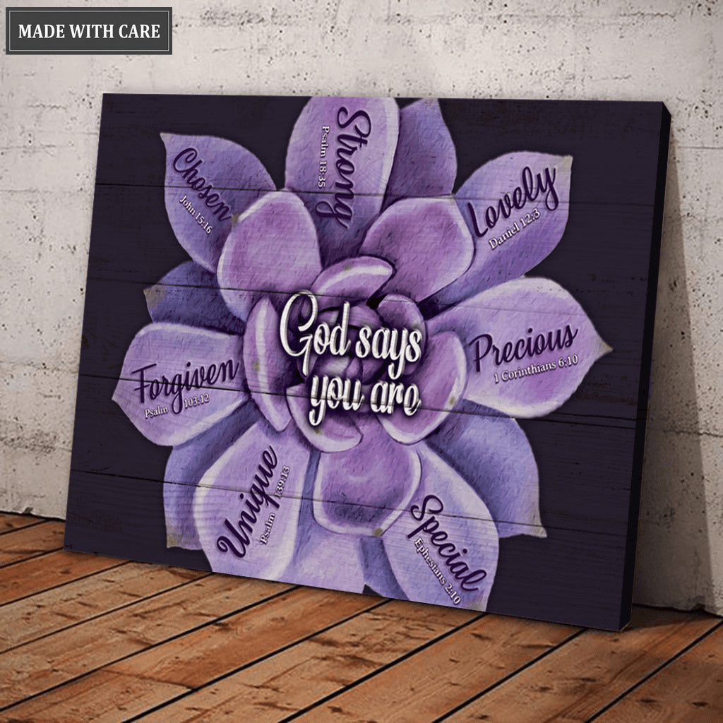 Purple Succulent God Says You Are Wall Art