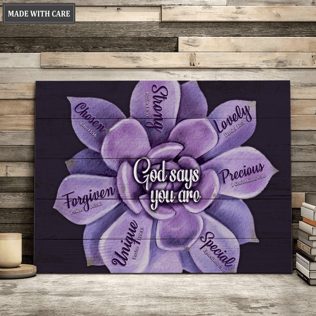Purple Succulent God Says You Are Wall Art