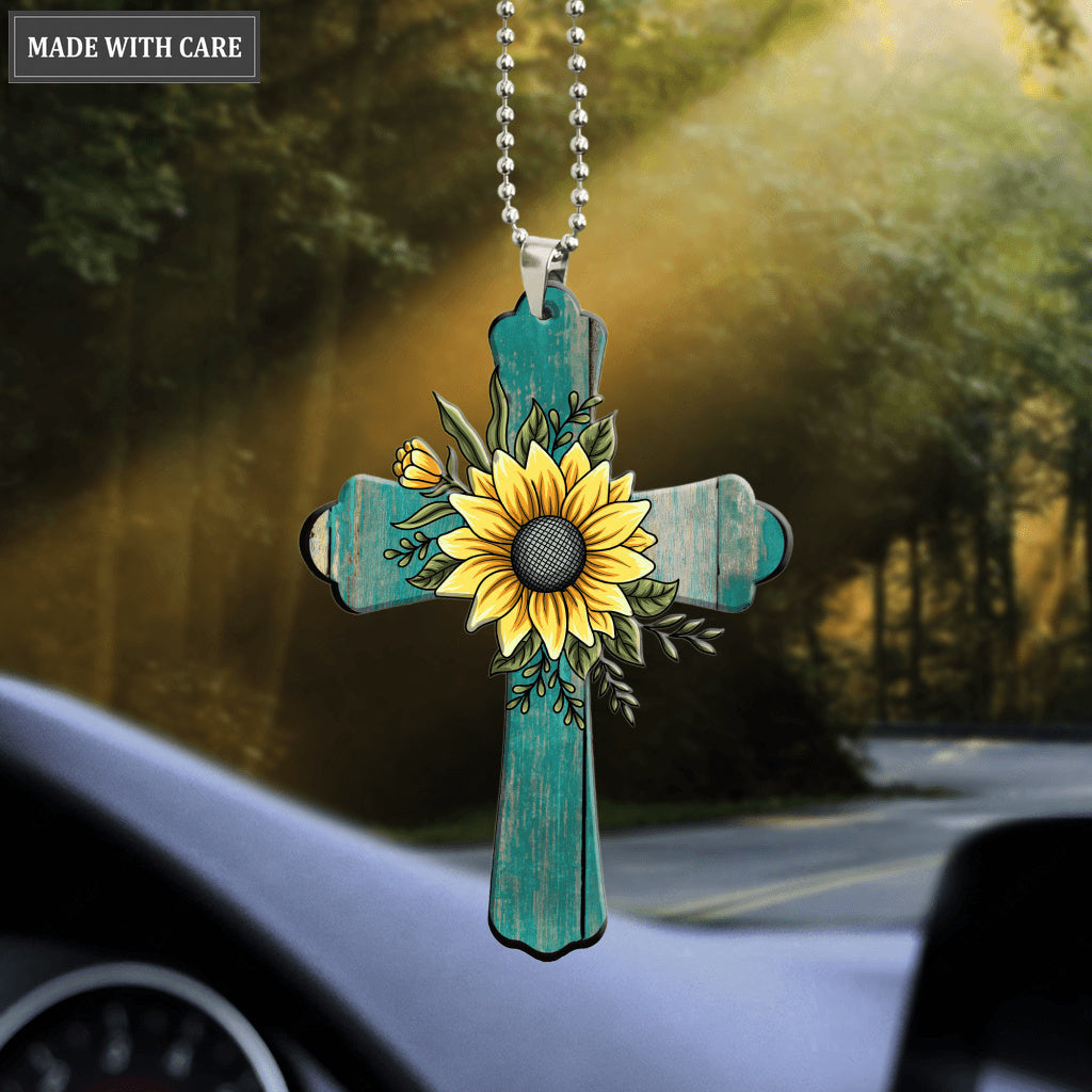 Rustic Cross With Sunflower Ornament