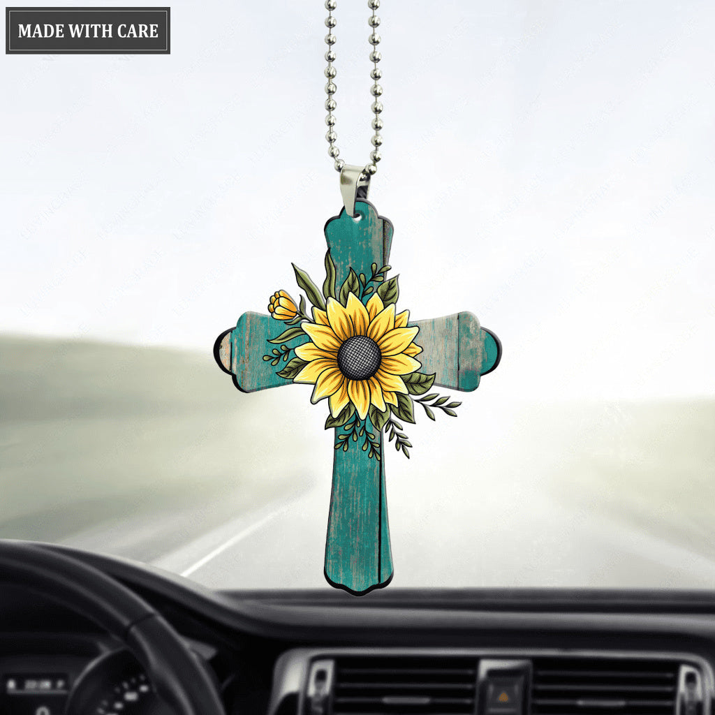 Rustic Cross With Sunflower Ornament