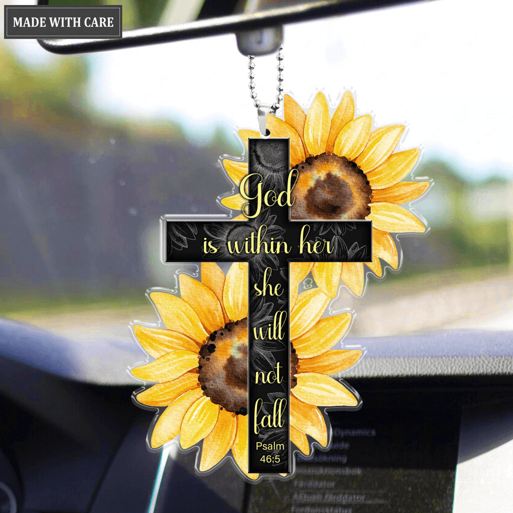 Sunflower Cross God Is Within Her Ornament