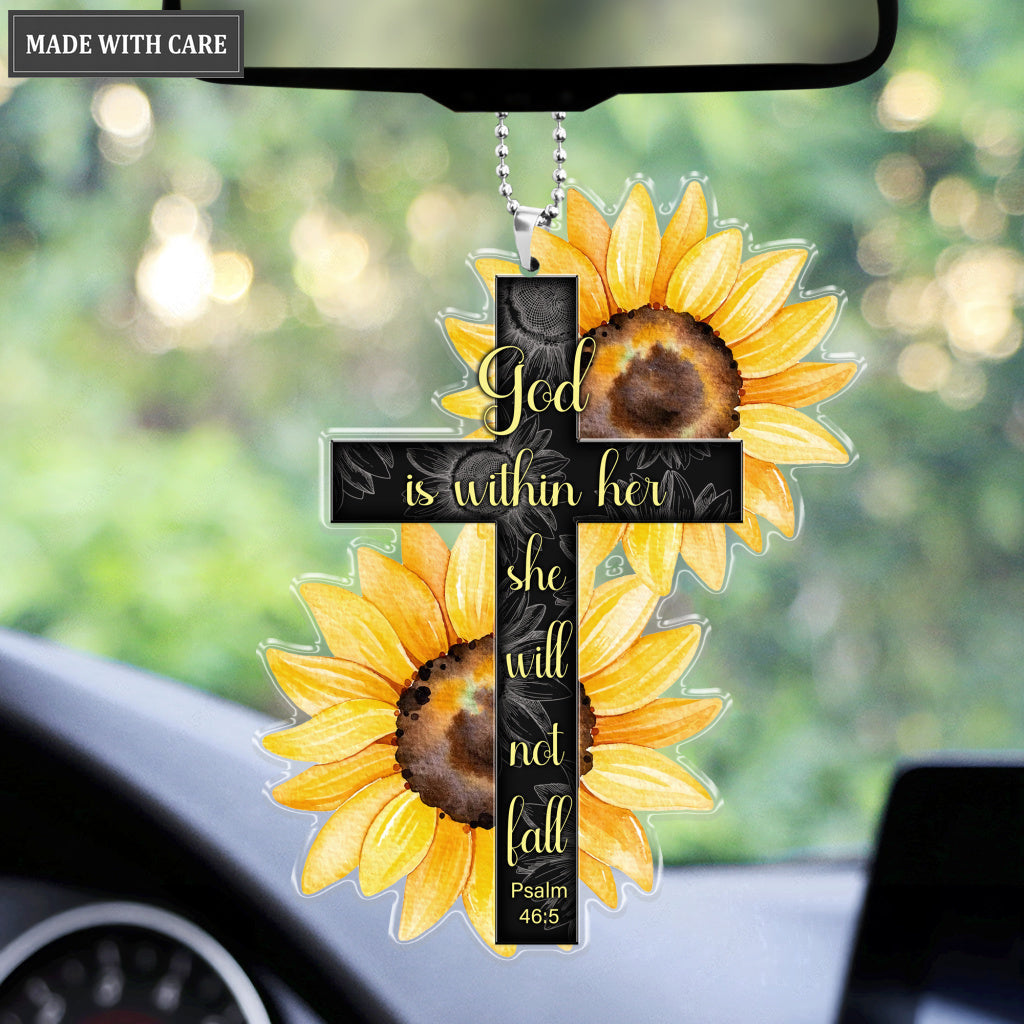 Sunflower Cross God Is Within Her Ornament