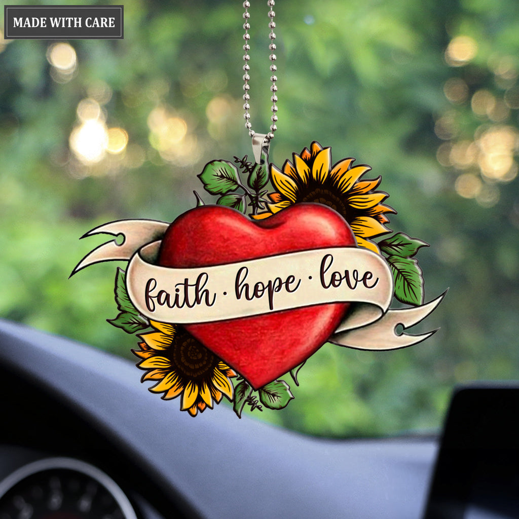 Sunflower Heart Faith Hope Love Ornament