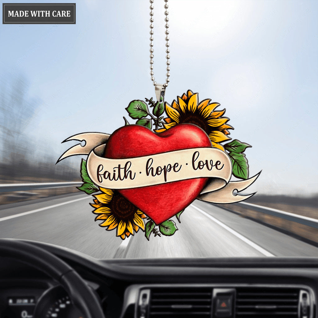 Sunflower Heart Faith Hope Love Ornament