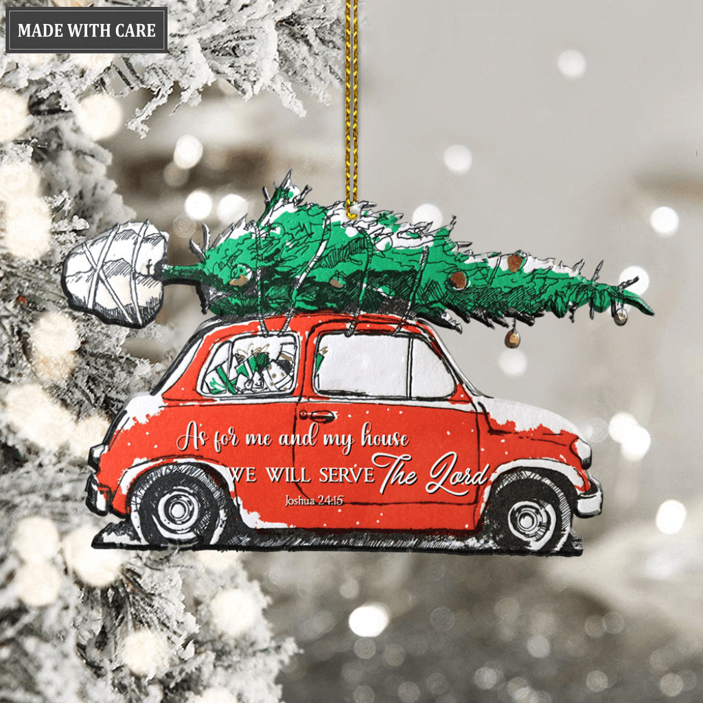 Car And Christmas Tree Serve The Lord Ornament
