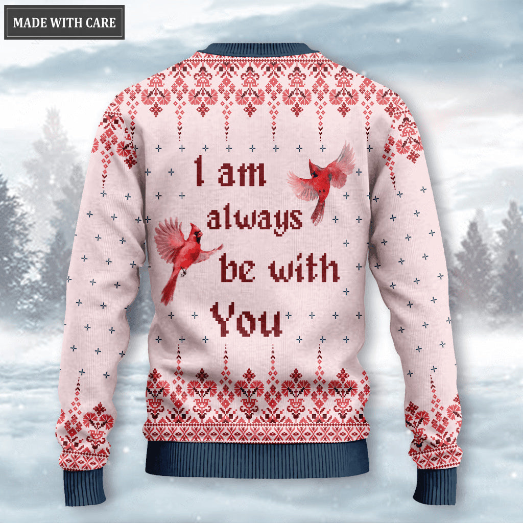 Christmas Cardinal Floral Wool Knitted Pattern I Am Always Be With You Ugly Sweater