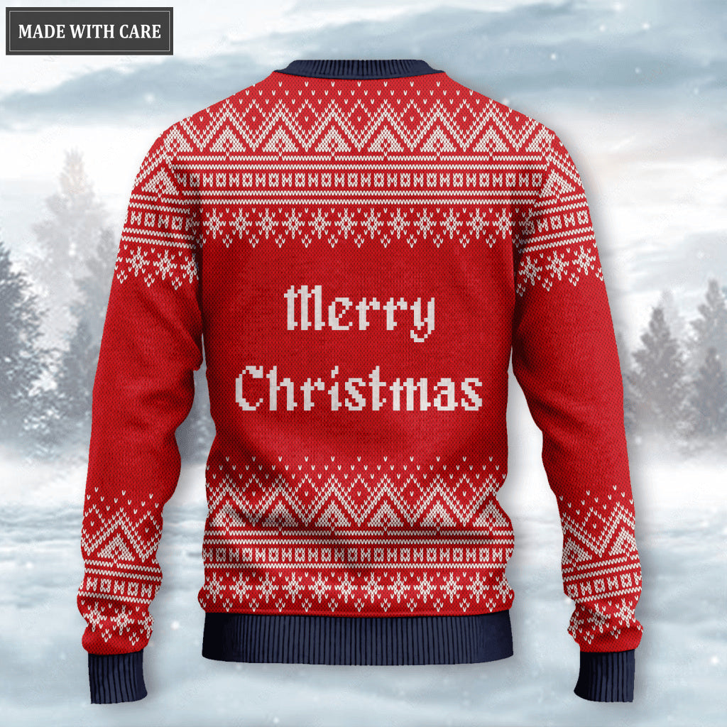 Red Christmas Santa Reindeer Wool Knitted Pattern Ugly Sweater